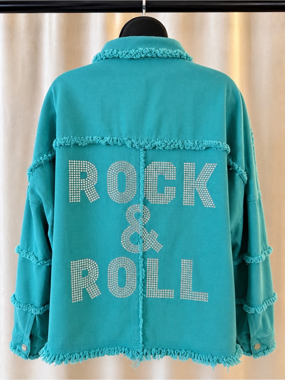 “ROCK & ROLL” Turquoise Rhinestone Jean Jacket